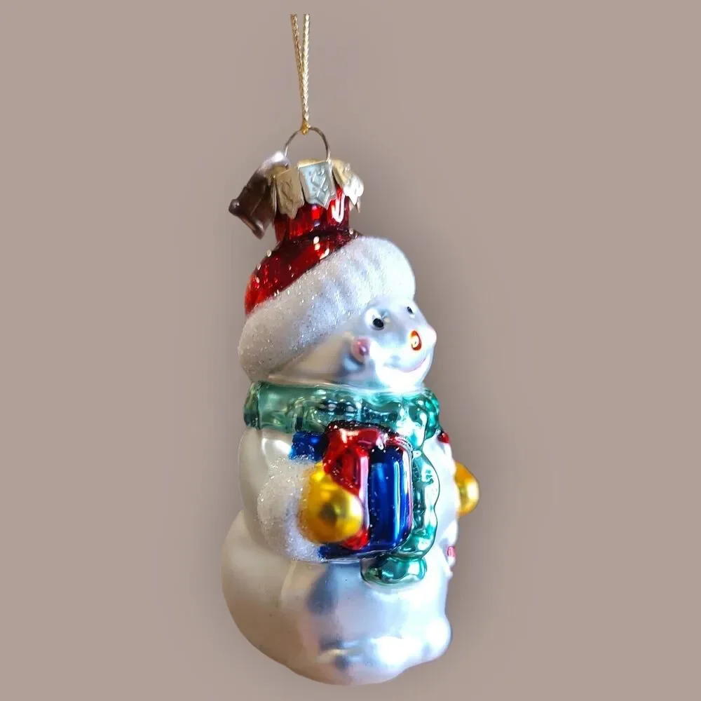 Santa Snowman Present Candy Cane Hand Blown Glass Ornament Thomas Pacconi 2002